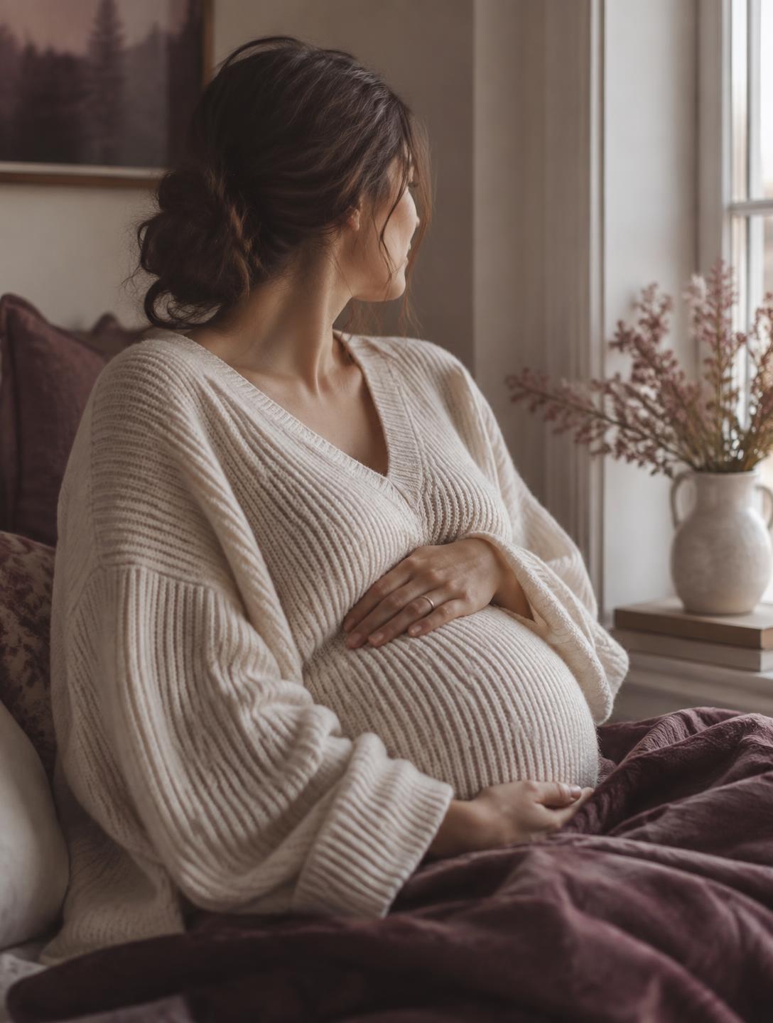 Pregnant woman resting peacefully by a window